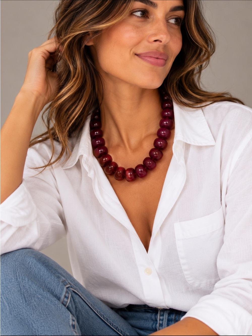 New! Burgundy Red Wine Beaded Statement Necklace NWOT